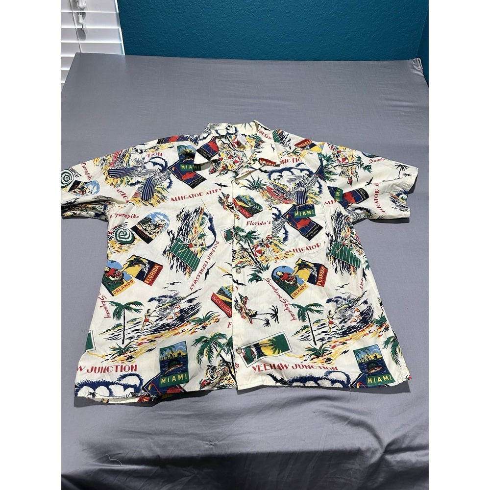 VTG FL Turnpike Toll Cintas Mens L/XL Aloha Travel Hawaiian Camp Button Shirt